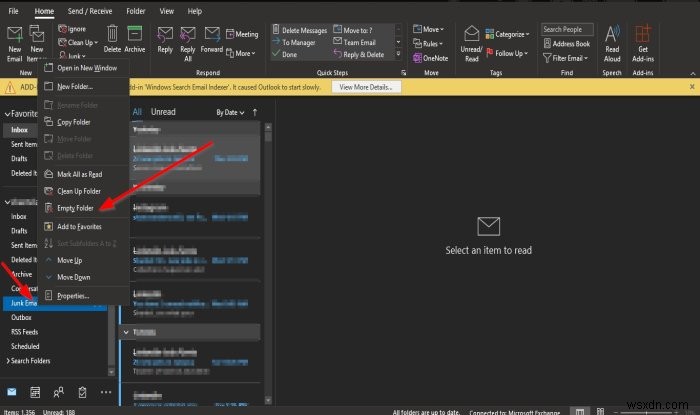 How to empty the Junk Email Folder in Outlook