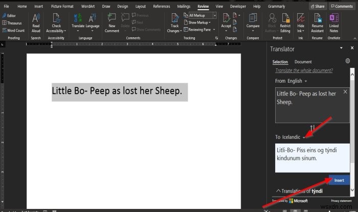 How to translate text into a different language in Microsoft Office