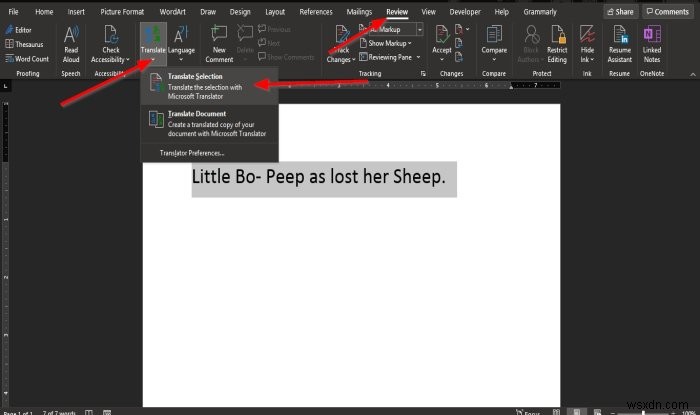 How to translate text into a different language in Microsoft Office