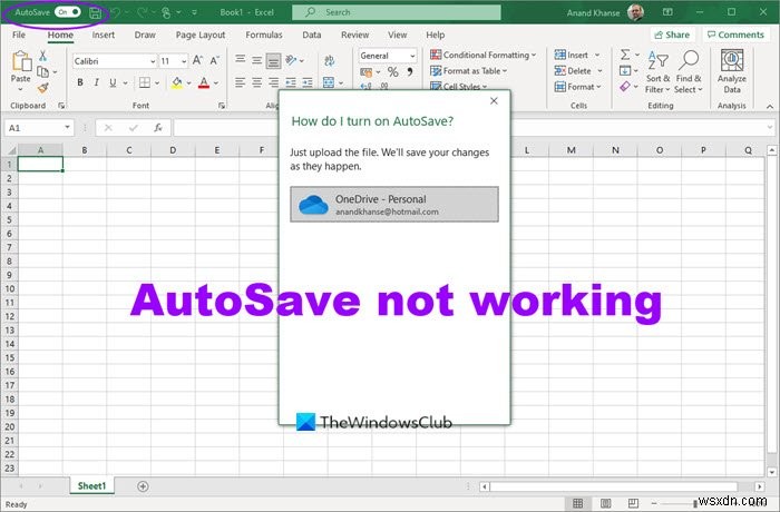 AutoSave not working in Office Excel, Word or PowerPoint