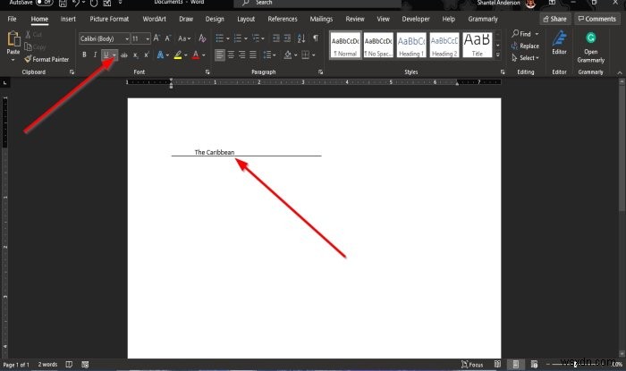 How to type Text over a Line in Word without moving it