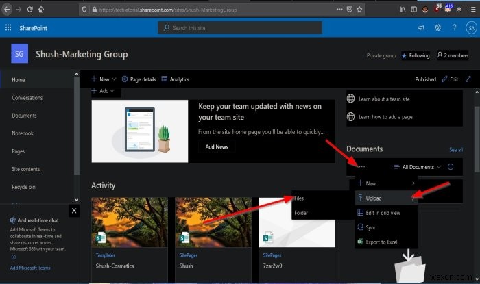 How to upload Documents to your SharePoint Site