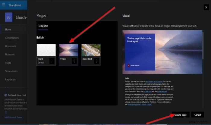 How to create a Page for your SharePoint site