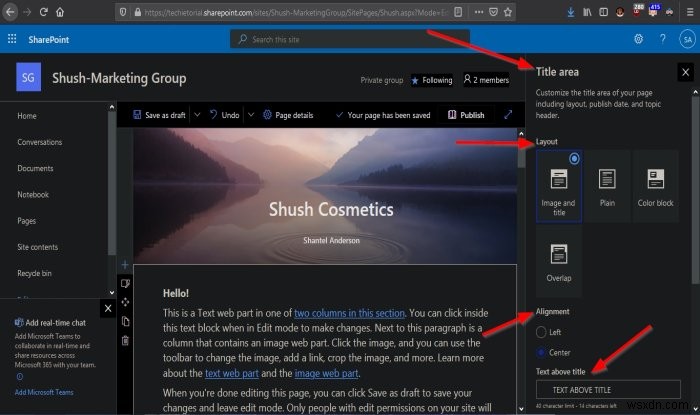 How to create a Page for your SharePoint site