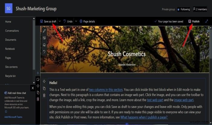 How to create a Page for your SharePoint site