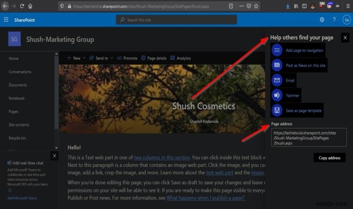 How to create a Page for your SharePoint site