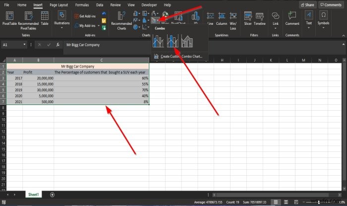 How to create a Combination Chart in Microsoft Excel