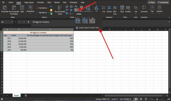 How to create a Combination Chart in Microsoft Excel