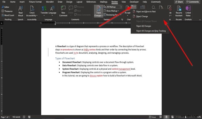 How to use the Changes features in Word for tracking changes or comments