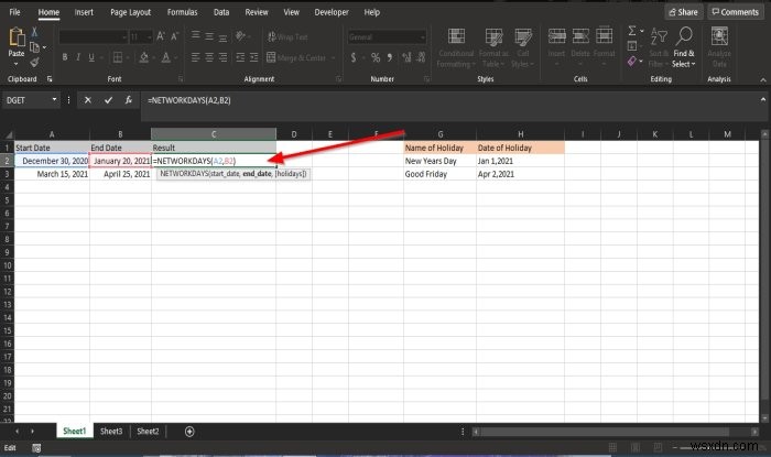 How to use the NETWORKDAYS function in Excel