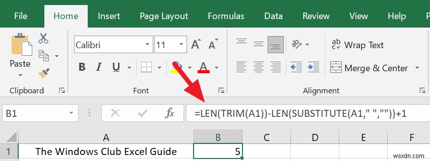 How to count words in Microsoft Excel