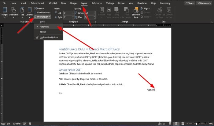 How to use the Hyphenation feature in Microsoft Word