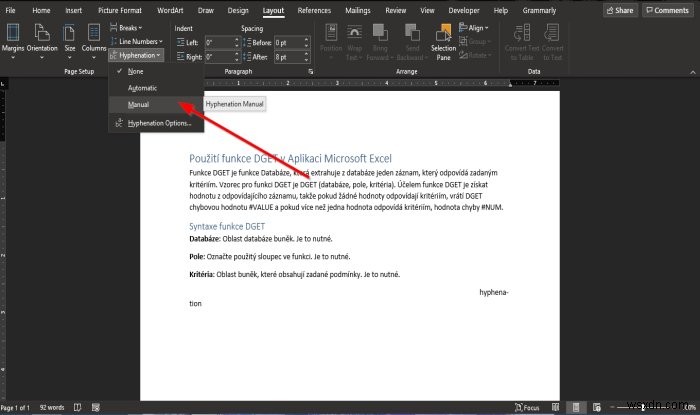 How to use the Hyphenation feature in Microsoft Word