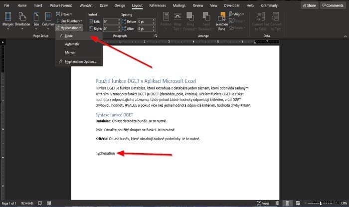 How to use the Hyphenation feature in Microsoft Word