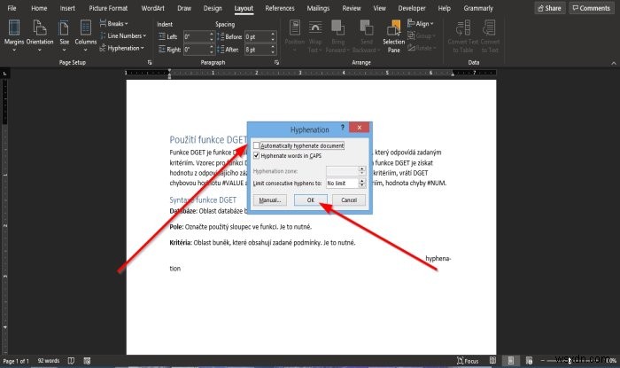 How to use the Hyphenation feature in Microsoft Word