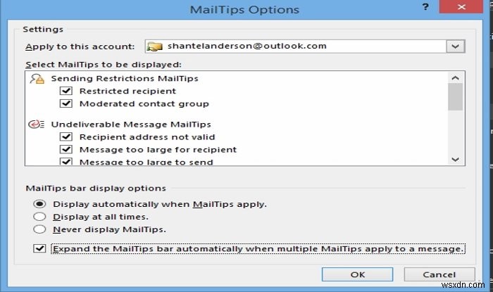 How to use MailTips option in Outlook