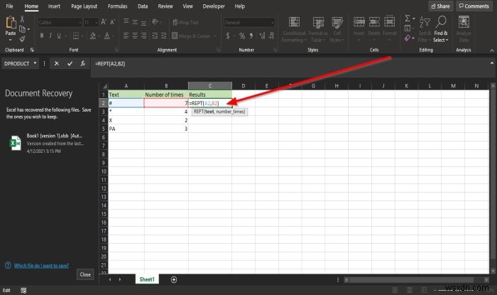 How to use the REPT function in Microsoft Excel