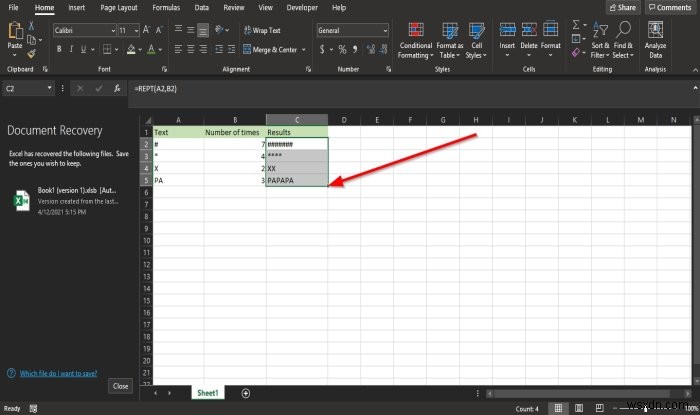 How to use the REPT function in Microsoft Excel