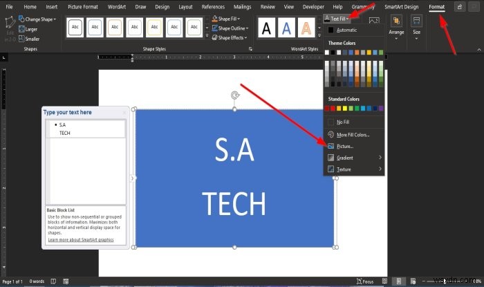 How to wrap Text around a Picture in a text box in Word