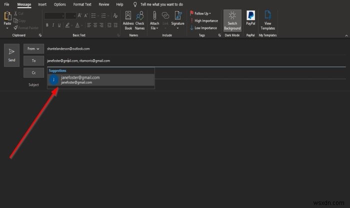 How to separate email addresses in Outlook using commas?