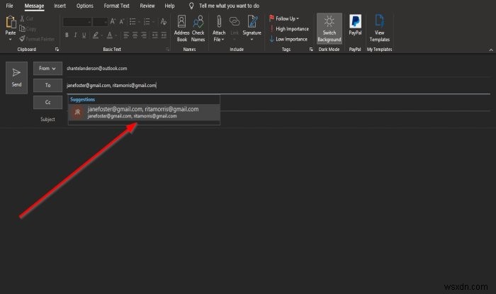 How to separate email addresses in Outlook using commas?
