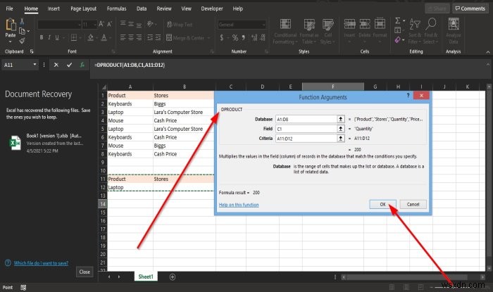 How to use the DPRODUCT function in Microsoft Excel