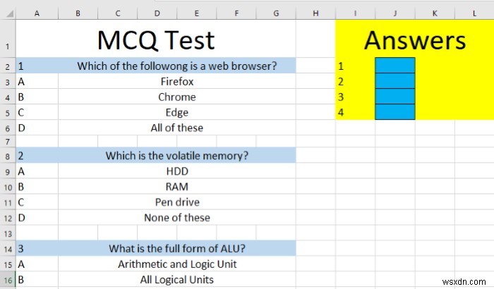How to create an automated quiz in Microsoft Excel