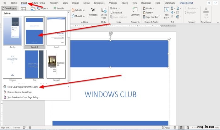 How to insert a Custom Cover Page in Microsoft Word
