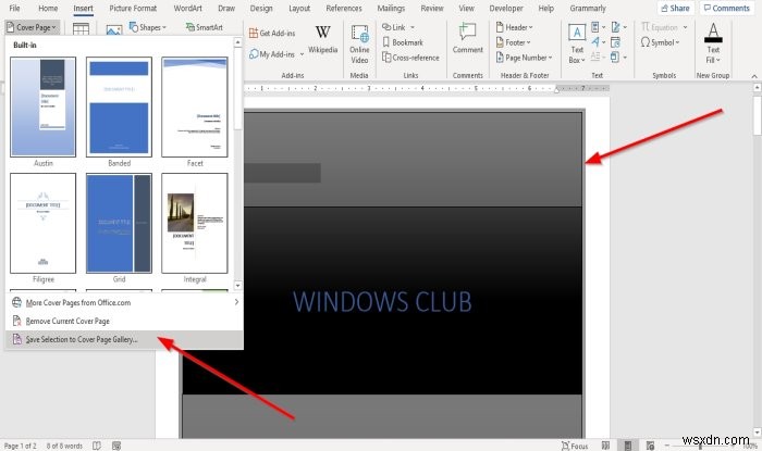 How to insert a Custom Cover Page in Microsoft Word