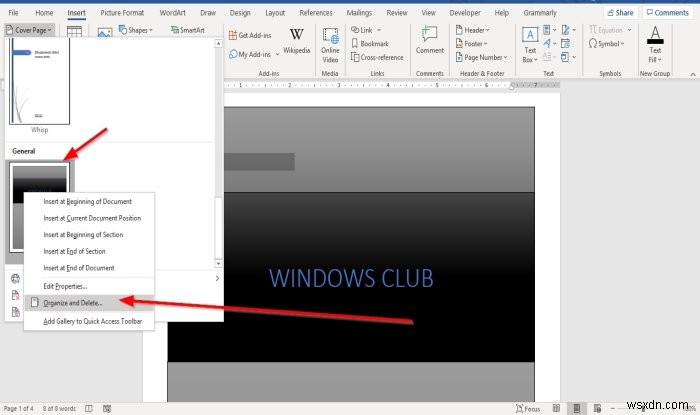 How to insert a Custom Cover Page in Microsoft Word