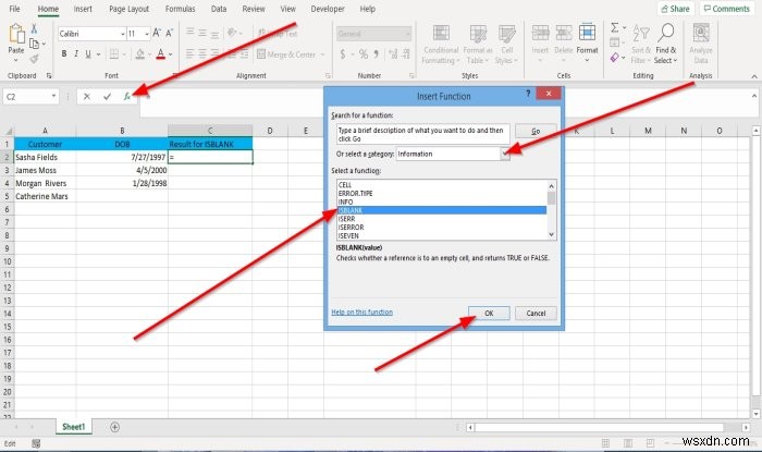 How to use the ISBLANK function In Microsoft Excel