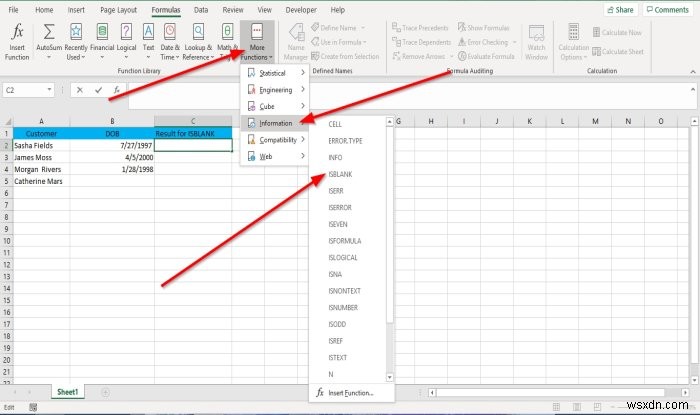 How to use the ISBLANK function In Microsoft Excel