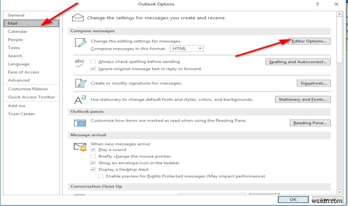 Specify how Outlook should correct and format your email messages