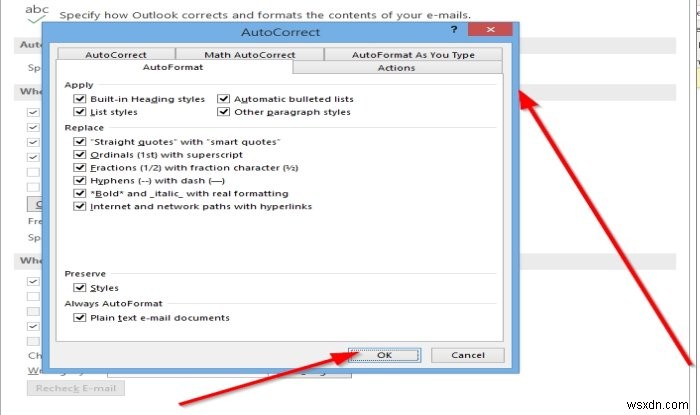 Specify how Outlook should correct and format your email messages