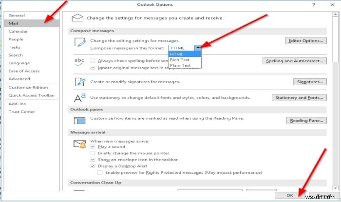 Specify how Outlook should correct and format your email messages