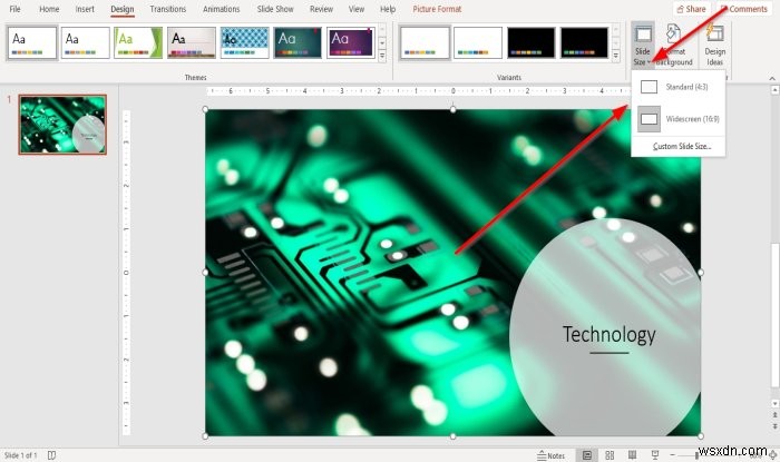 How to change the Slide size and orientation in PowerPoint