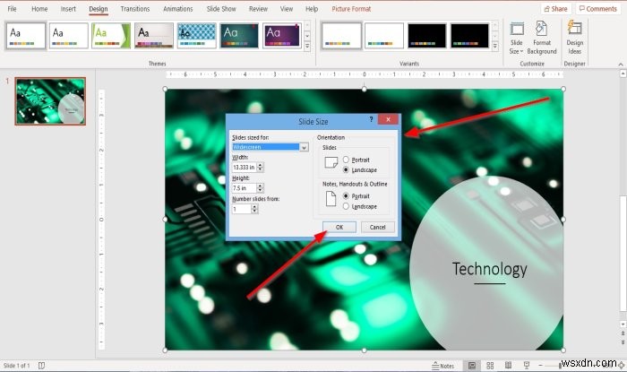 How to change the Slide size and orientation in PowerPoint