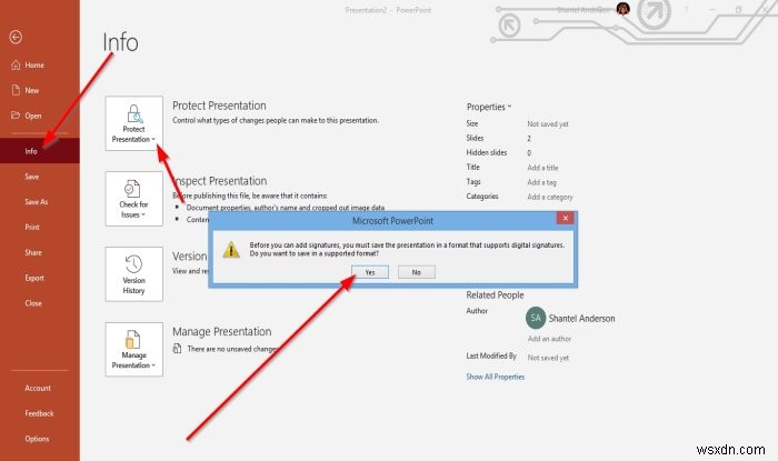 How to attach or remove Digital Signature in PowerPoint presentation