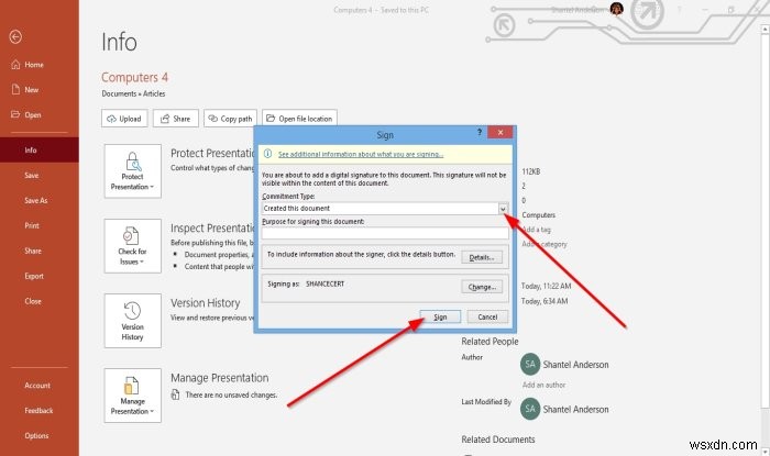 How to attach or remove Digital Signature in PowerPoint presentation