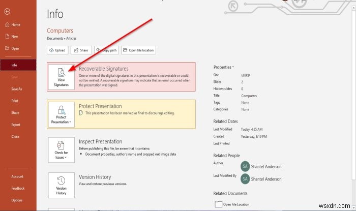 How to attach or remove Digital Signature in PowerPoint presentation