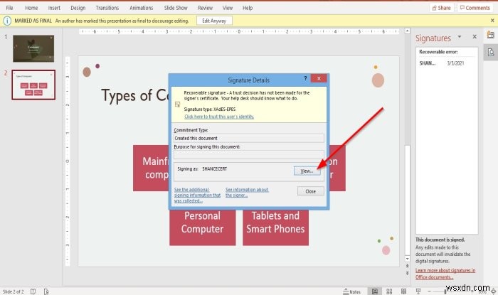 How to attach or remove Digital Signature in PowerPoint presentation