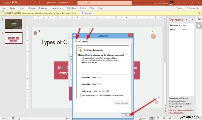 How to attach or remove Digital Signature in PowerPoint presentation