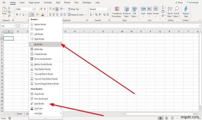 How to add or remove Borders to Cells in Microsoft Excel