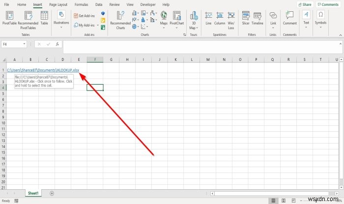 How to create a Hyperlink for an existing file in Excel