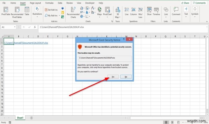 How to create a Hyperlink for an existing file in Excel