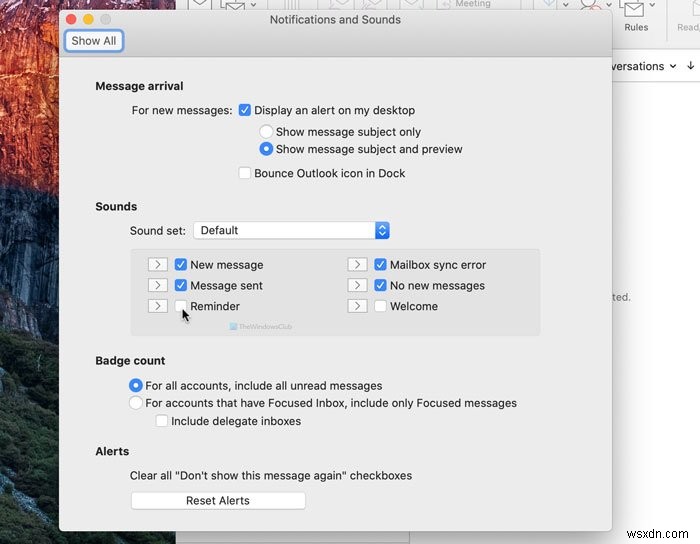How to turn off Outlook Reminders and Reminder Sound on Mac