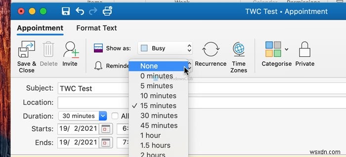 How to turn off Outlook Reminders and Reminder Sound on Mac
