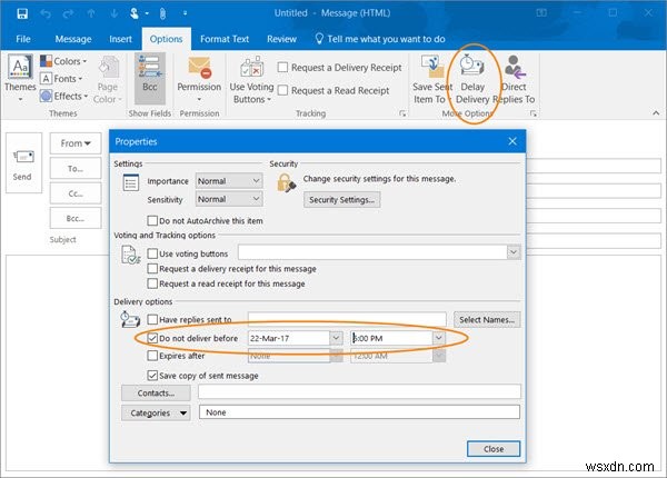 How to delay or schedule sending an Email in Microsoft Outlook