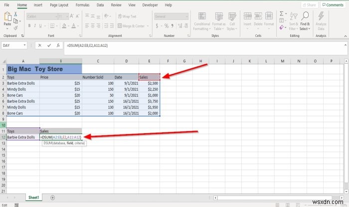 How to use DSUM function in Microsoft Excel