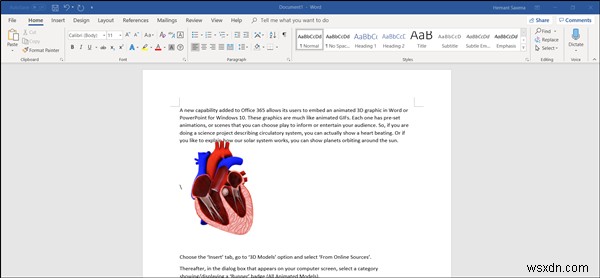 How to add animated 3D Graphics to Microsoft Word